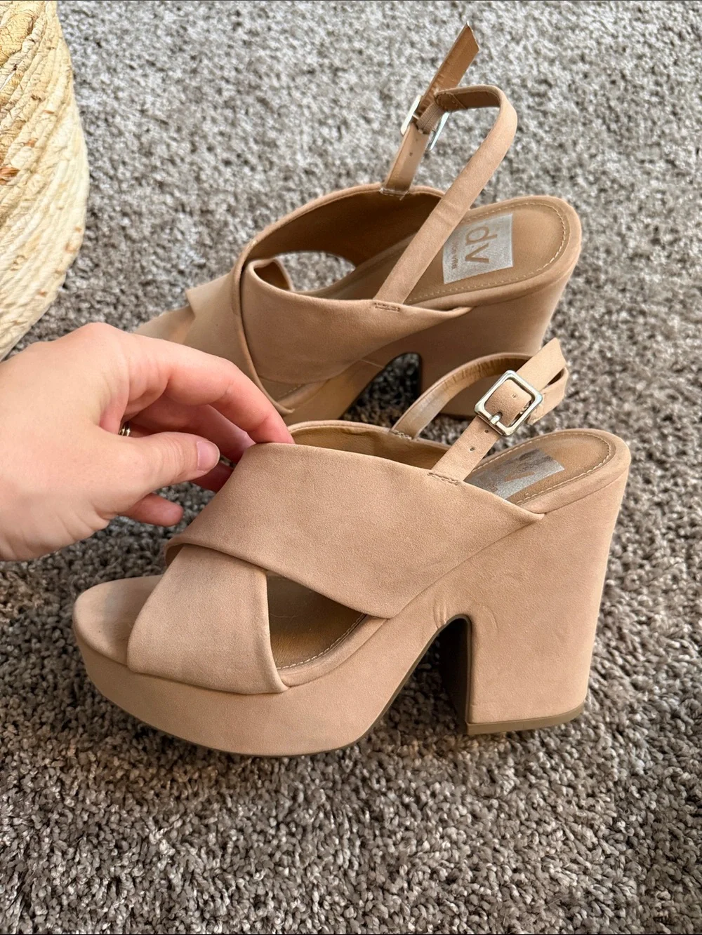 DV by Dolce Vita Tan Crisscross Platform Wedge Sandals
